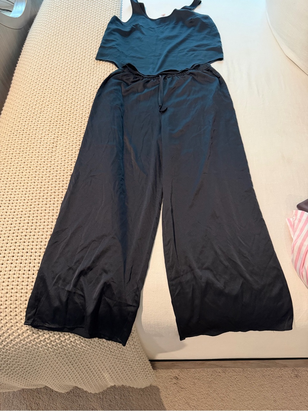 Victoria's Secret Black Wide-Leg Lounge Pants with Drawstring Waist and tank